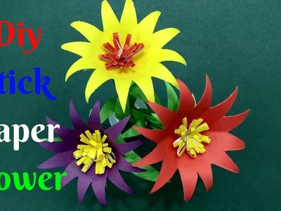 How To Make Beautiful Stick Flower From Paper #17 | Diy Color Paper Flowers | Home Diy Crafts Paper