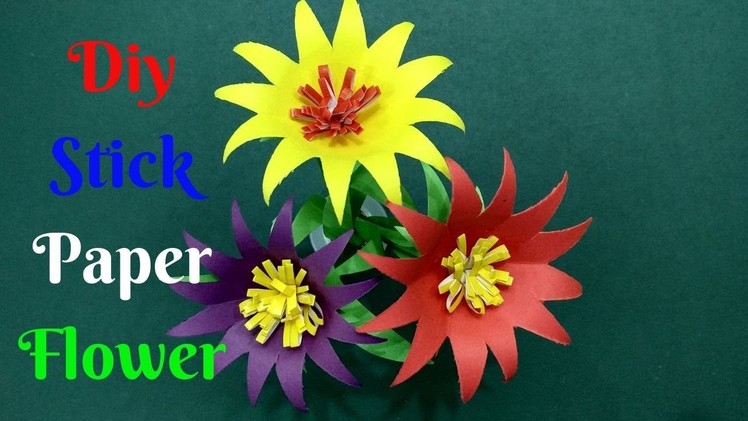 How To Make Beautiful Stick Flower From Paper #17 | Diy Color Paper Flowers | Home Diy Crafts Paper