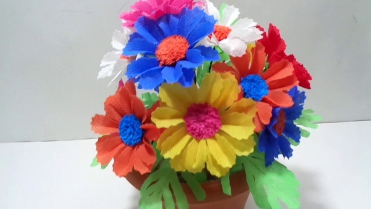 How to Make Colourful  Shopping Bag Flowers in a Very Simple Steps - DIY Making Shopping Bag Flowers