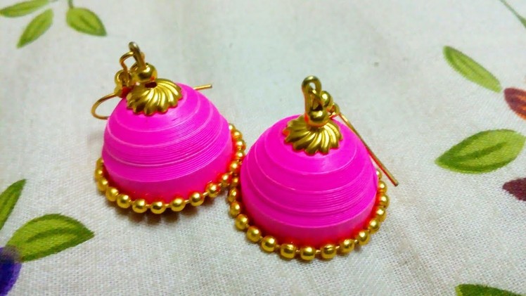 How To Make Easy Quilling Jhumka Without A Mould|Pink Jhumka|Easy Craft