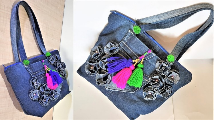 How To Make Hand Bag From Old Jeans, Old Cloth Reuse Ideas , DIY Hand Bag