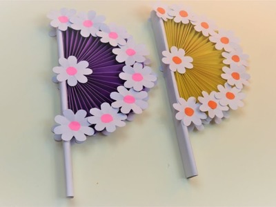 How to make paper Hand Fan with color paper – Origami paper hand fan tutorial steps by steps