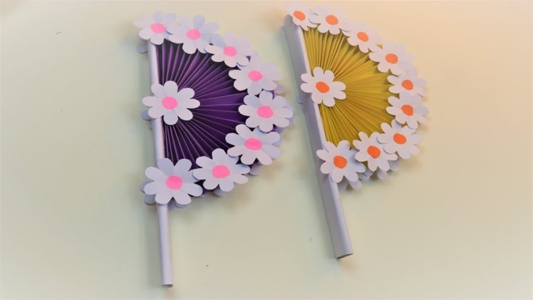 How to make paper Hand Fan with color paper – Origami paper hand fan tutorial steps by steps