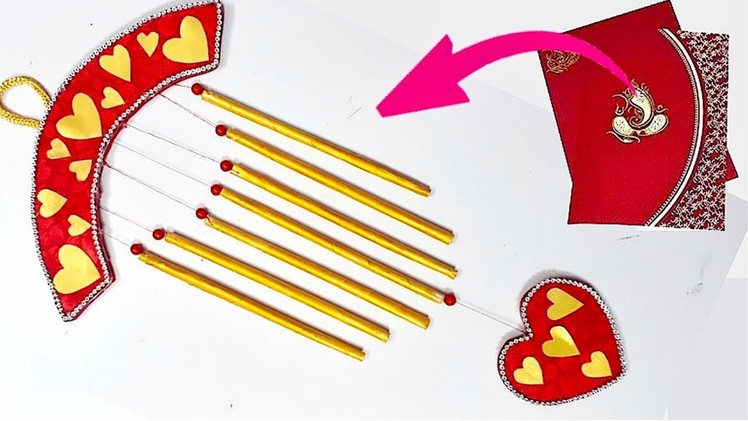 How to make Wind Chime.jhumar.Wall Hanging From waste wedding card|Jhumar craft idea|DIY Room Decor
