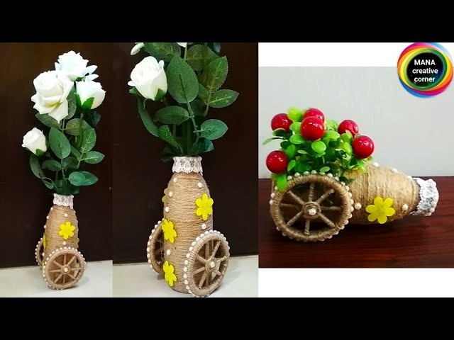 How to turn waste bottle into beautiful flower vase#Bottle decoration idea using jute rope#craft