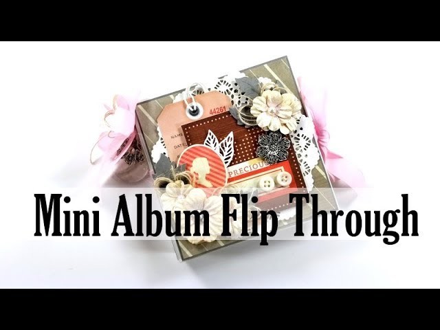 Vintage  Mini Album Scrapbook Polly's Paper Studio Flip Through Memory Keeping Flowers Ribbon DIY