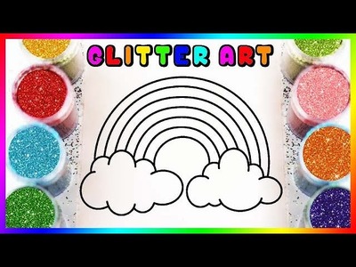 Coloring a rainbow and clouds with glitter