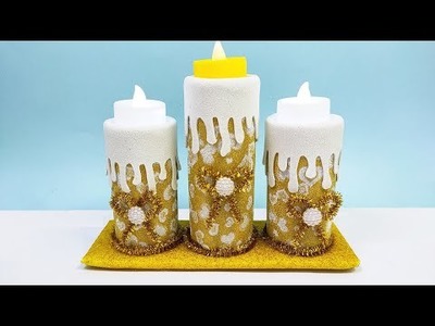 DIY Candle Holder | make candle holders with paper rolls and glossy foam |  Room Decor Ideas
