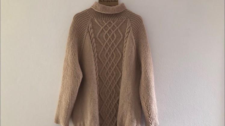 Top down turtle neck sweater with Aran pattern two needles - step by step tutorial