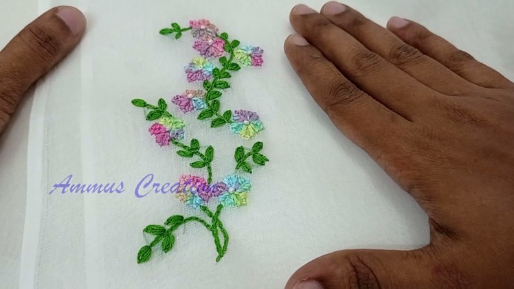 Designer Saree with Lazy daisy stitch | Hand embroidery design for beginners | White colour saree