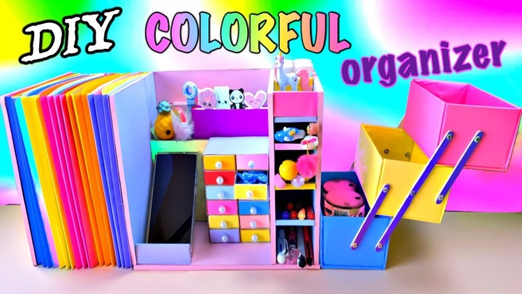 DIY COLORFUL ORGANIZER FROM CARDBOARD - Back To School Hacks and  Crafts