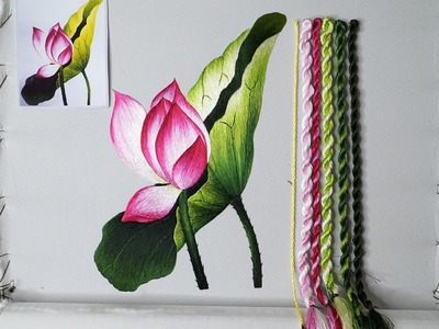 Embroidery #14: a pink lotus embroidered by hand - Thuong Embroidery
