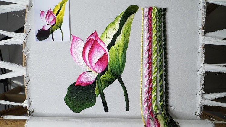 Embroidery #14: a pink lotus embroidered by hand - Thuong Embroidery