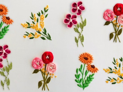 Hand Embroidery: 4 Embroidery Flowers - Dimensional Flowers - Brazilian Flower Embroidery