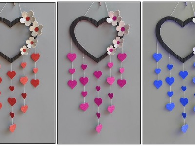 Heart & Flower Wall Hanging from gliter sheets. DIY Room Decor. How to make simple Paper craft