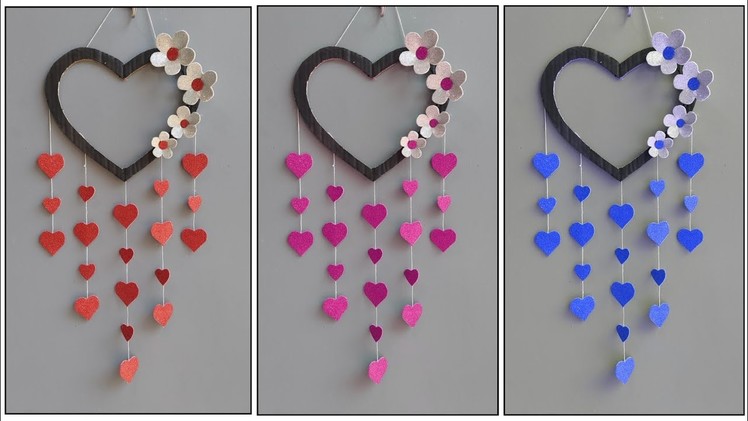 Heart & Flower Wall Hanging from gliter sheets. DIY Room Decor. How to make simple Paper craft