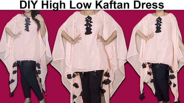 High Low Kaftan Dress Cutting & Stitching | Old Saree Reuse Ideas | Latest Kurti Design | Hand Work