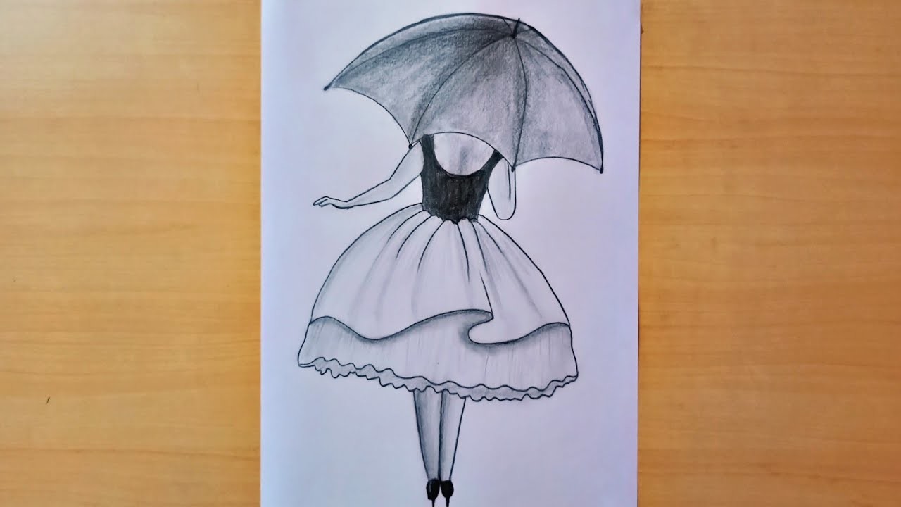 How To Draw A Girl With Umbrella Pencil Sketch Step By Step 5848