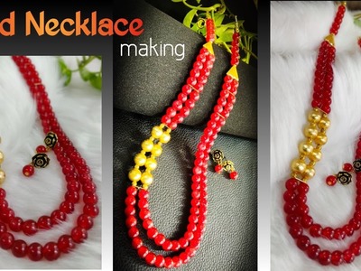Simple & Elegant Bead Necklace making at home | Double strand Necklace Making