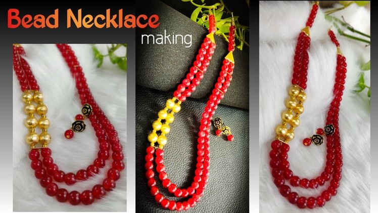 Simple & Elegant Bead Necklace making at home | Double strand Necklace Making
