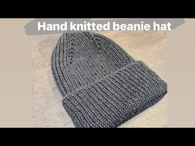 Beanie hat with diagonal top. How to knit a beanie hat. Knitting for beginner. Knitted hat. Tutorial