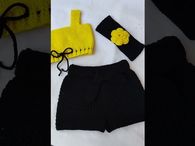Crochet Baby Dress Set | headband | crop top | shorts | For baby girl