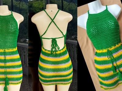 Crochet Mesh Dress Tutorial. Crochet Halter Dress. Beginner Friendly.
