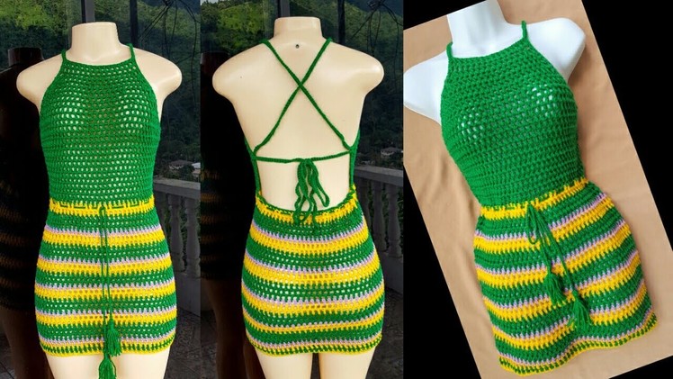 Crochet Mesh Dress Tutorial. Crochet Halter Dress. Beginner Friendly.