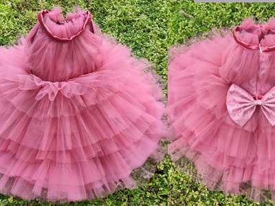DIY: Baby Frock Cutting and Stitching. pleated baby frock design. layer frock cutting and stitching