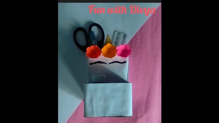 Diy unicorn pen holder, easy and useful matchbox craft idea ,unicorn craft . #shorts #short