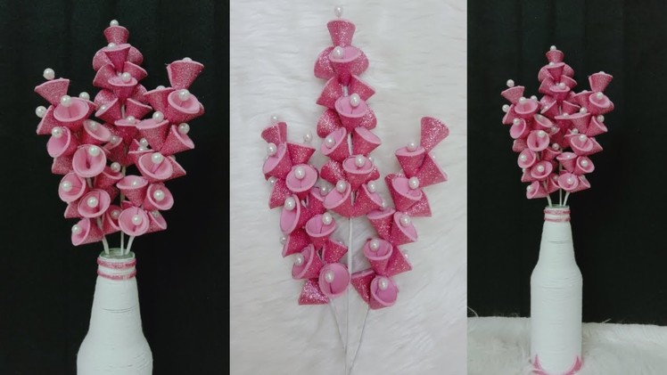 Foam Flowers DIY and Vases from Bottles Glass || Bunga Foam Glitter  Mutiara dan vas bunga