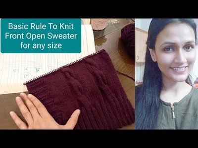 How to knit Front Open Sweater | Any Size | Basic Rule To Knit Front Parts with written instruction