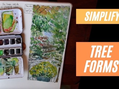 How to Sketch Tree Foliage Forms: Rainy Day Balcony View ???? Pen and Watercolors Full Process Tutorial