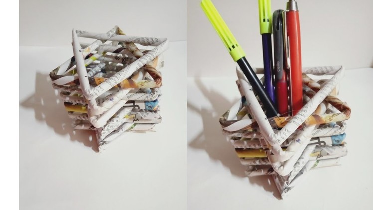Newspaper pen stand. newspaper craft. Best out of waste #shorts