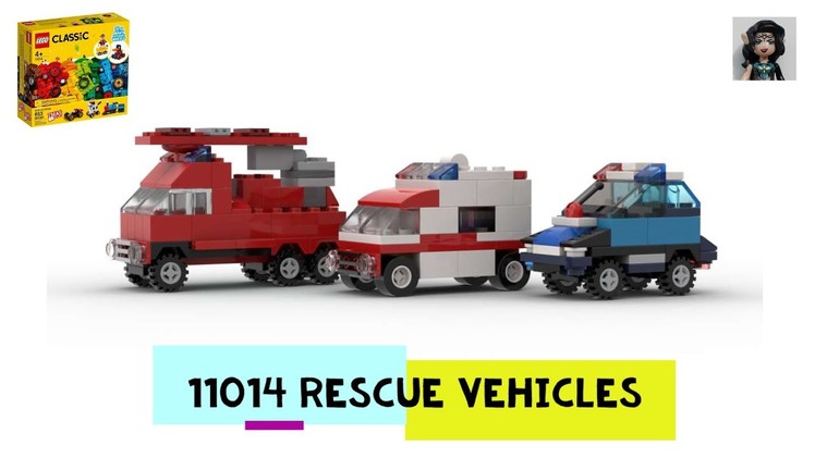 RESCUE VEHICLES: fire truck, ambulance, police car Lego classic 11014 ideas How to build
