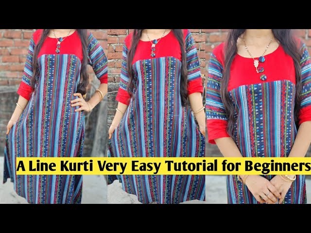 A line kurti with yoke Cutting and Stitching.A line Kurti very easy sewing tutorial for beginners