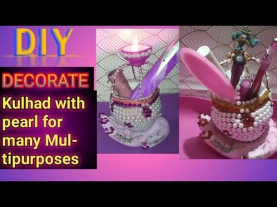 Decorate kulhad with pearl(beads). white cement hand|DIY|Craft|Mitali Mittal