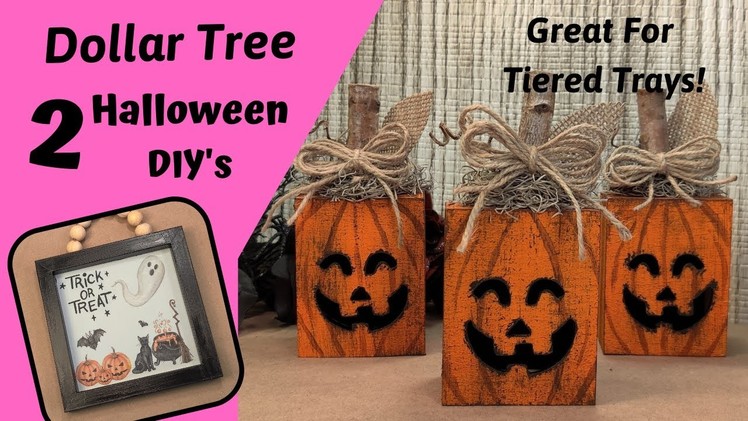 2 Quick & Easy Dollar Tree Halloween DIY's ~ Trio Of Pumpkins Halloween Decor ~ Trick or Treat Sign