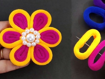 Beautiful Hair band flower making idea - Hair band embroidery flower - Rubber band flower making