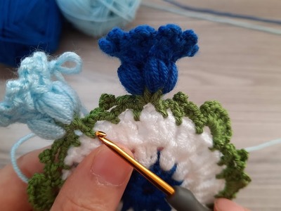 Super Easy Flowers 3D Motif Crochet Knitting Pattern ( Knitting Love ) Çok Güzel Tığ işi Örgü Modeli
