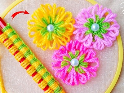 Amazing Flower Craft Ideas with Pencil - Hand Embroidery Easy Trick - DIY Woolen Flowers