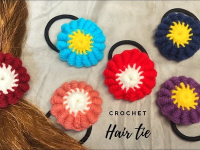Diy crochet flower hair tie | bullion stitch | crochet for beginners #42