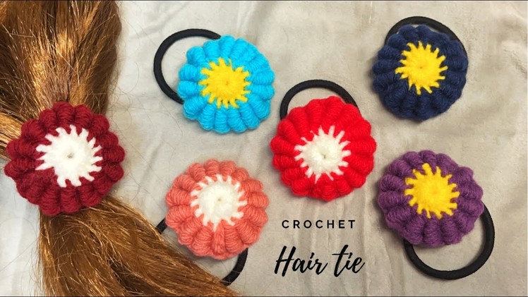 Diy crochet flower hair tie | bullion stitch | crochet for beginners #42