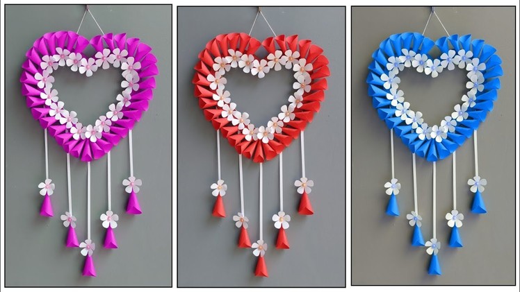 DIY Heart & Flower Wall Hanging. How to make simple Paper craft Ideas. Color Paper Craft