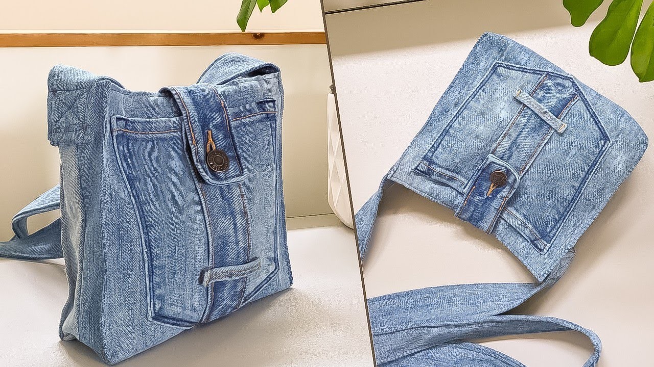 DIY Simple No Zipper Denim Crossbody Bag Out of Old Jeans, Upcycle