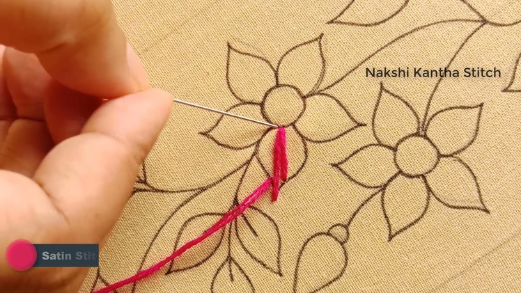 Florist Nakshi Kantha borderline hand embroidery tutorial, Beautiful Design for Phulkari dress #37