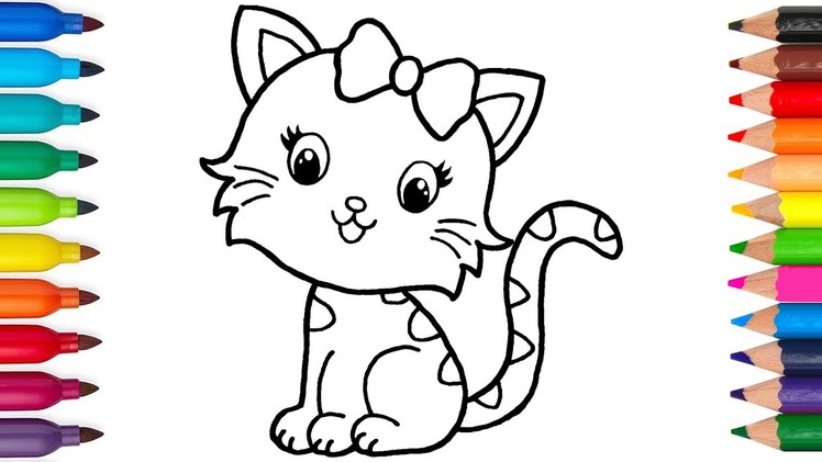 How to Draw a Cute Cat For Kids - Easy Drawing and Coloring of a Cat or a Kitten