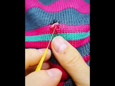Repair torn holes in sweaters with crochet needles & thread needles