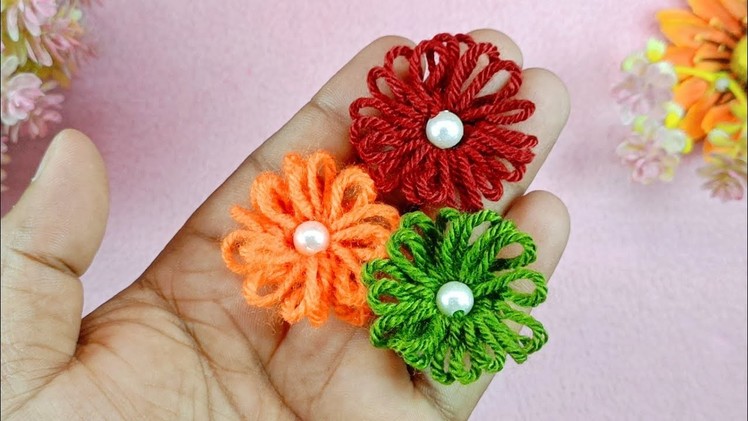 Amazing Hand Embroidery Woolen Flower making with fork | Easy Sewing Hack | Diy Woolen Flower craft
