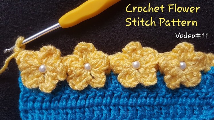 Crochet Flower Stitch Pattern for Border Edging | For Blankets, Shawls and Scarf